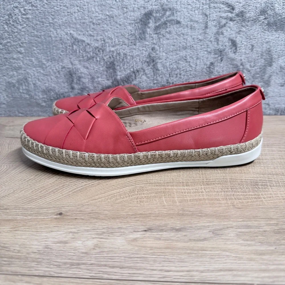 Anne Klein Zasha Loafer Size 7.5M Coral Pink Espadrille iFlex Woven Slip On Flat